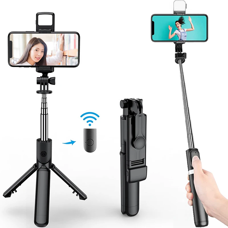 새로운 블루투스 Selfie 스틱 휴대 전화 홀더 무선 원격 셔터와 개폐식 휴대용 다기능 미니 삼각대