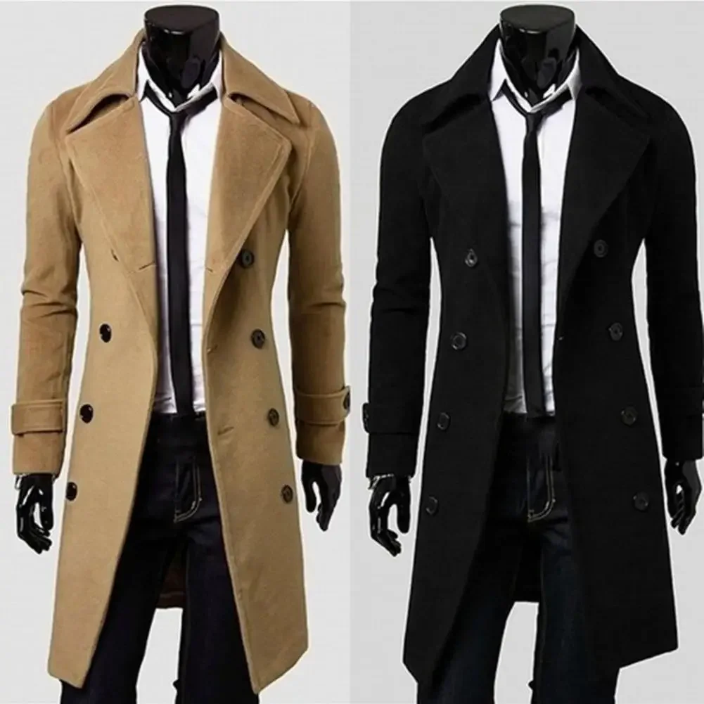간단한 트렌치 코트 더블 브레스트 남성 남성 코트 Coldproof Pure Color Jacket