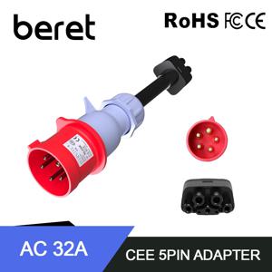 테슬라 차량용 베레트 CEE 5핀 레드 어댑터 (모델 S,3,X,Y 2세대 EV 충전기용) 유니버셜 모바일 커넥터 32A 레드 어댑터