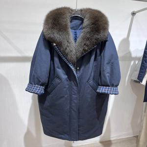 가을 겨울 여성 구스 다운 재킷 리얼 천연 여우 모피 칼라 롱 데님 코트 스타일 럭셔리 여성 풀 슬리브