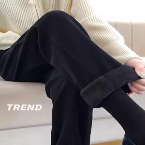 하이웨이스트 플레어 진 여성용 기모 안감 스트레이트 데님 팬츠 가을 겨울 슬리밍 키높이/키짧은 체형용