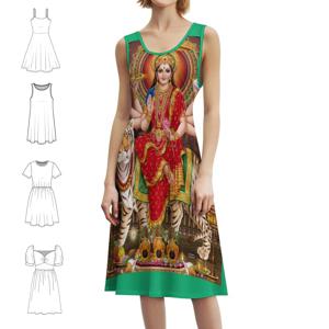 여신 두르가 빈티지 보헤미안 드레스 퍼프 슬리브 또는 민소매 옵션 여성용 드레스 데비 사크티 자이 마아 두르가 두르가 여성용
