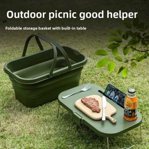 야외 접이식 피크닉 바구니, 여행에 편리, 뚜껑이 있는 과일 바구니, 캠핑 대용량 휴대용 보관 바구니