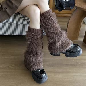 신상품 2026 인조 밍크 레깅스 여성용 털 부츠 커버 로리타 부츠 스타킹 겨울용 두꺼운 하라주쿠 양말