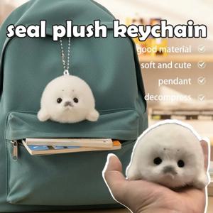 화이트 씰 플러쉬 동물 펜던트 부드러운 그레이 씰 플러쉬 키체인 패션 인형 키링 자동차 키 액세서리 자동차 장식품