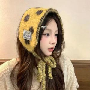 겨울용 니트 귀마개, 귀여운 컬러의 여성용 도트 스트랩 귀덮개, 따뜻하고 다용도로 활용 가능한 여성용 귀마개, 특가 판매중