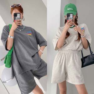 [하프클럽] 썸씽 프린트 여름 반팔 트레이닝 세트 추리닝 상하의 세트 일상룩 바캉스룩