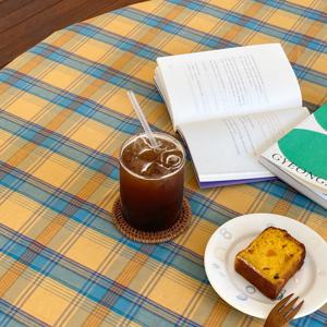 에블린 빈티지 체크 방수 식탁보 2인정사각