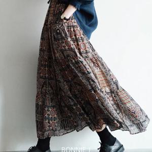 [브리치] 보니제이 / 엔틱 에스닉 쉬폰 캉캉 롱 스커트 (S XL) 빅사이즈