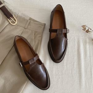 [브리치]  / 빈티지레더 메리제인 로퍼 수제화 단화 (2.5cm) 브라운/블랙