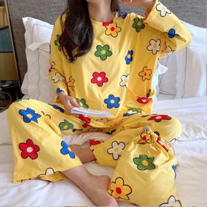 러브핑코 여성 플라워 파자마 빅사이즈 투피스+파우치 옐로우세