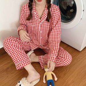 여성 베리체크 파자마 레드 세트