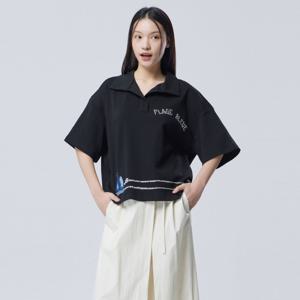 [본사] [Online Exclusive] 보트 자수 브이넥 티셔츠_BATSE5631BK