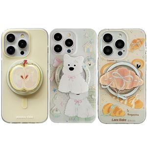 아이폰 16 15 14 13 12 프로 맥스 강아지 음식 캐릭터 마그네틱 맥세이프 핑거 그립 투명 케이스