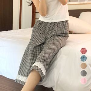 마리끄 국내산 여성 체크 레이스 실내복 파자마 7부바지