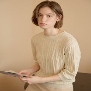 닥스 여성 [[25SS]] DLSW5B395I1 [SET-UP][면]베이지 글리터 짜임 7부 라운드넥 스웨터