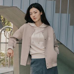 여성 울블렌디드 니팅 보머 점퍼-도브베이지