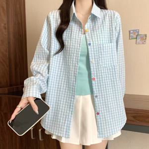 [브리치] 나바바 / NB2736 여성 얇은 시원한 시어서커 체크 긴팔 셔츠
