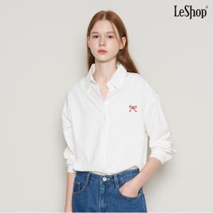 정상가:69,000원 ㅣ 베이직 박시핏 리본 자수 긴팔 셔츠 (DP3BA050A)