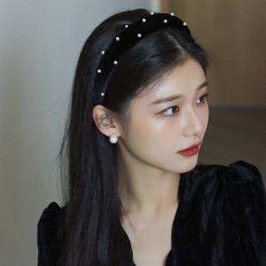 알티피아 고급 단아한 벨벳 머리띠 헤어밴드 블랙 진주 머리띠 벨벳머리띠 여성머리띠