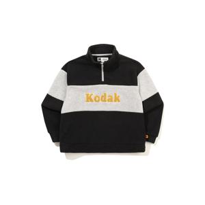 컬러블럭 마이크로플리스 반집업 맨투맨 키즈 BLACK