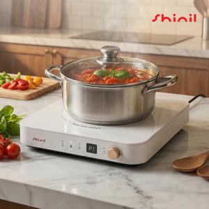 SHINIL 프리미엄 1구 인덕션 전기레인지 1인용 휴대용 미니 화이트 SHL-M2000WT