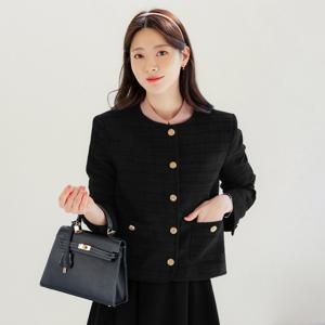 (~XXL까지) 유이솔 골드버튼 노카라 트위드 자켓 봄 가을 아우터 하객룩 오피스룩 모임룩 격식룩 빅사이즈
