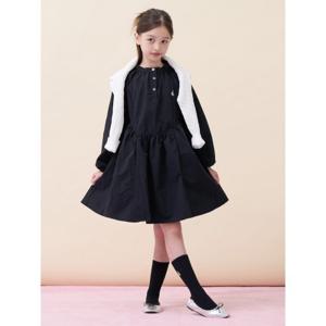 키즈  솔리드 셔링 로맨틱 원피스 - 블랙 (BI6271G015)