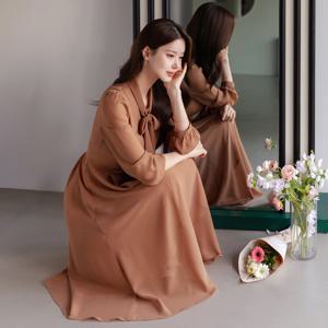 (~XXL까지) 테로엘 리본넥 쉬폰 원피스 봄 가을 롱원피스 하객룩 오피스룩 모임룩 격식룩 빅사이즈