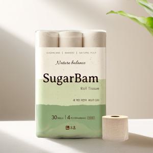 무표백 사탕수수 대나무 4겹 슈가밤 화장지 30m, 30롤, 1팩