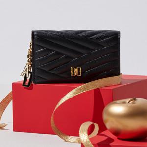 [선물포장/쇼핑백동봉]블랙 칼라일 엠보 가죽 골드DD 카드지갑 DCWA5F218J