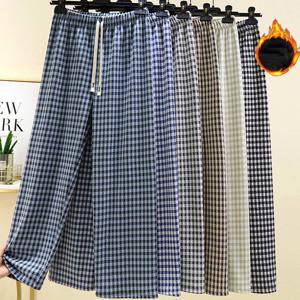 2장세트 제이케이sp 남자 여자 겨울 울기모 파자마 체크 모직 와이드 통바지