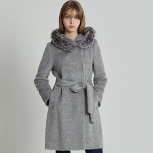 [최초가 398000원](LeOT)] 럭스 천연폭스퍼 알파카 후드 벨트 코트(퍼탈부착)-사이즈 55~77까지
