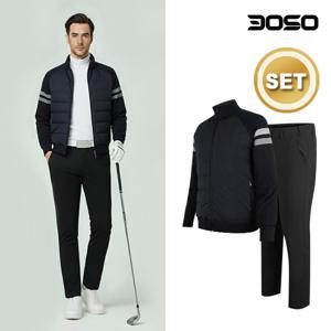 골프코디 골프웨어 겨울 남성 니트 패딩자켓+골프기모바지 세트/KWFD_HWEP
