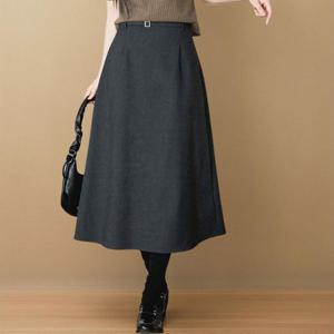 [하프클럽] 여성 롱 스커트 A라인 벨트 세트 뒷밴딩 모직 스커트