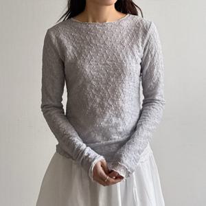 여성 국산 도트 시스루 레이스 보트넥 긴팔티 -FTS1041- 봄 가을