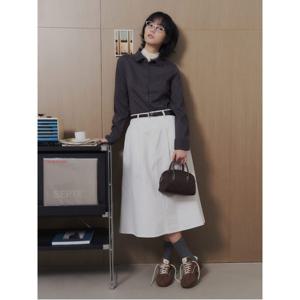 벨티드 코튼 플레어 롱스커트  화이트 (356227WM01)