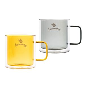 홈애니 컬러 이중 내열유리컵 380ml_옐로우+그레이