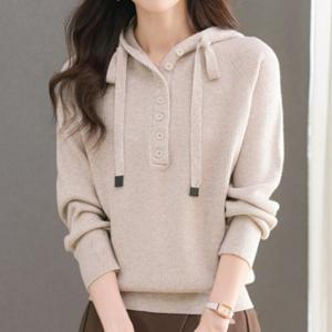 [브리치] 나바바 / NK3210 소프트 버튼 포인트 긴팔 후드 니트티