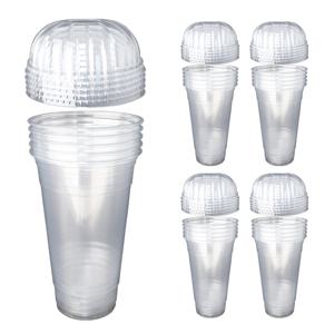 [줄돔 뚜껑포함] PET 투명컵 590ml (20온스) 25세트, 일회용 플라스틱컵