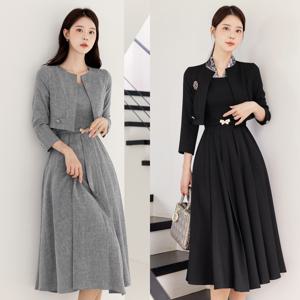 타이사 자켓 레이어드 플리츠 벨티드 원피스