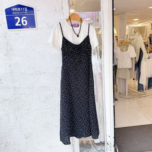 [브리치]  / SS 나염 셔링 뷔스티에 끈 나시 원피스