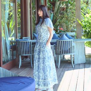 26SS 코튼 포플린 보타닉 티어드 스커트