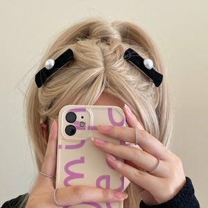 [브리치] HOTBBA / 리본 벨벳 미니 진주 집개핀 URD 306