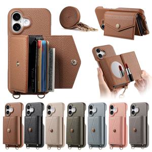 아이폰 17 16 15 14 13 12 미러 가죽 카드 지갑 스트랩 케이스