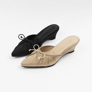 신난다슈 여성 뮬 슬리퍼 힐 5cm 리본 스틸레토 웨지 블로퍼 샌들 힐 FL267066