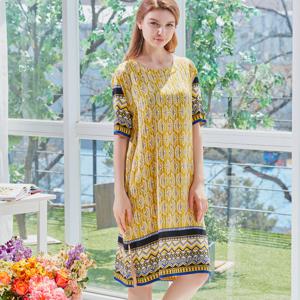[라페어]페르시안 커브 머스타드 인견 원피스 LWOEC941-MU