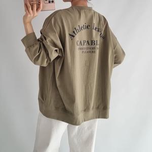 여성 면 박스 라운드 맨투맨 긴팔 롱 티셔츠 -FTS0528- 봄 가을