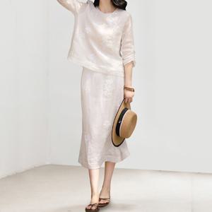 자수 블라우스 롱 스커트 세트 화이티투피스