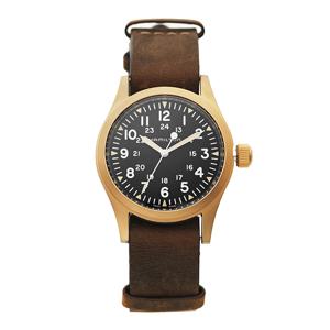 H69459530 카키 필드 메카니컬 남성 가죽시계